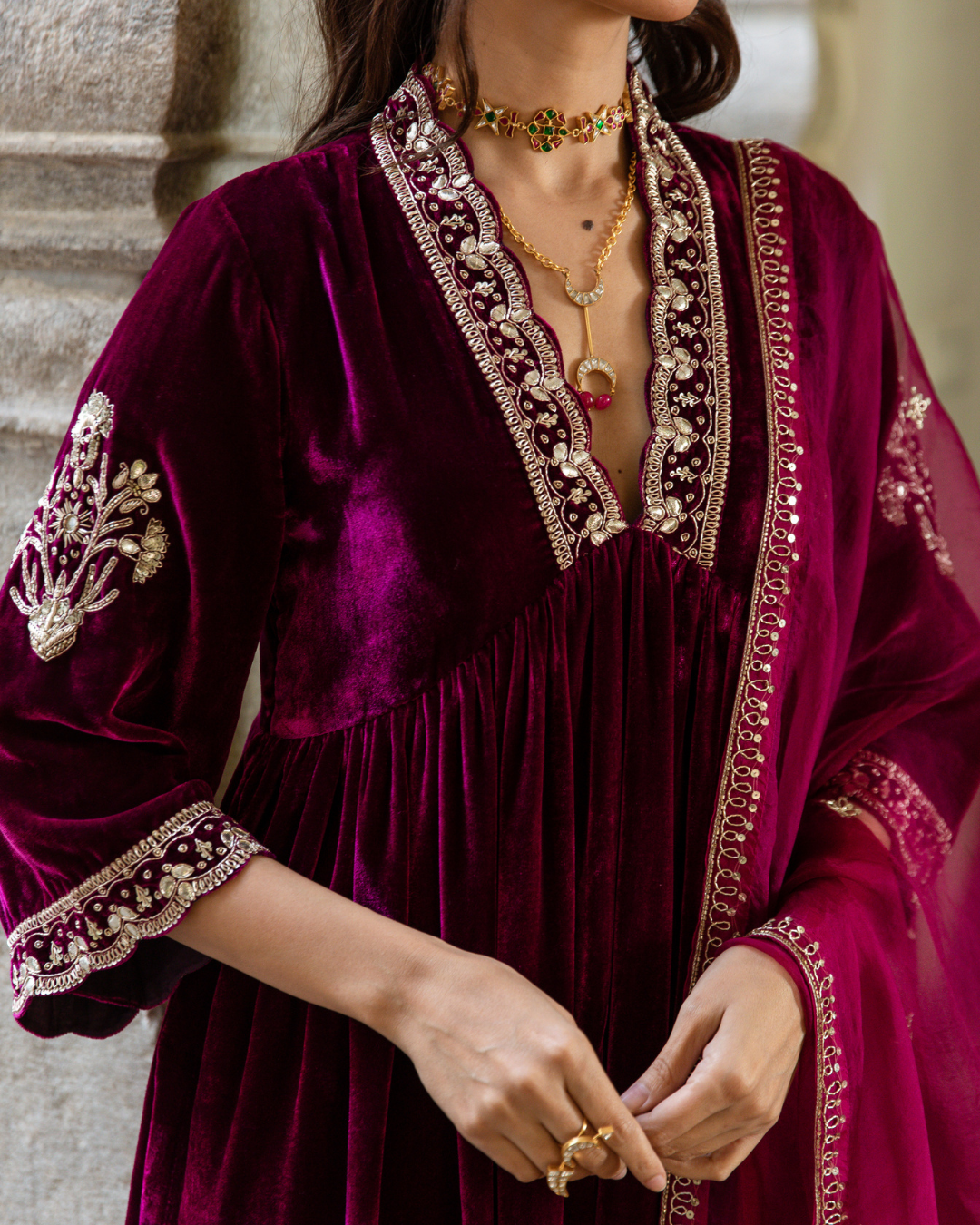 Roya Gulaab - Velvet Embroidered Suit Set