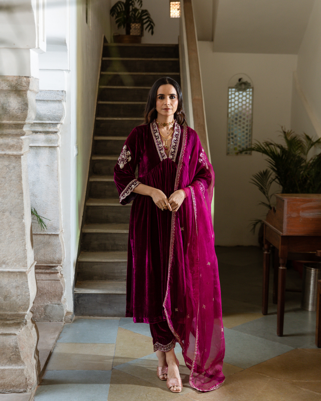 Roya Gulaab - Velvet Embroidered Suit Set