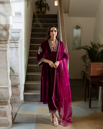 Khizaan - Velvet Embroidered Suit Set