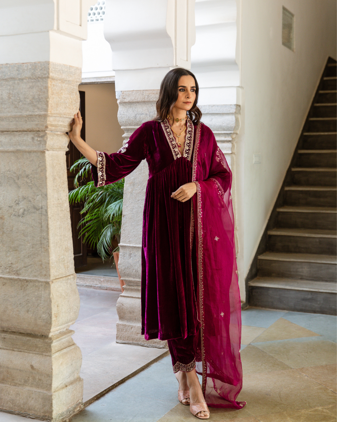 Roya Gulaab - Velvet Embroidered Suit Set