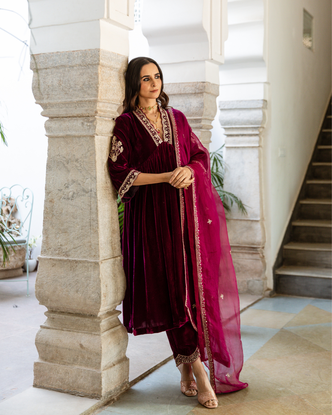 Roya Gulaab - Velvet Embroidered Suit Set