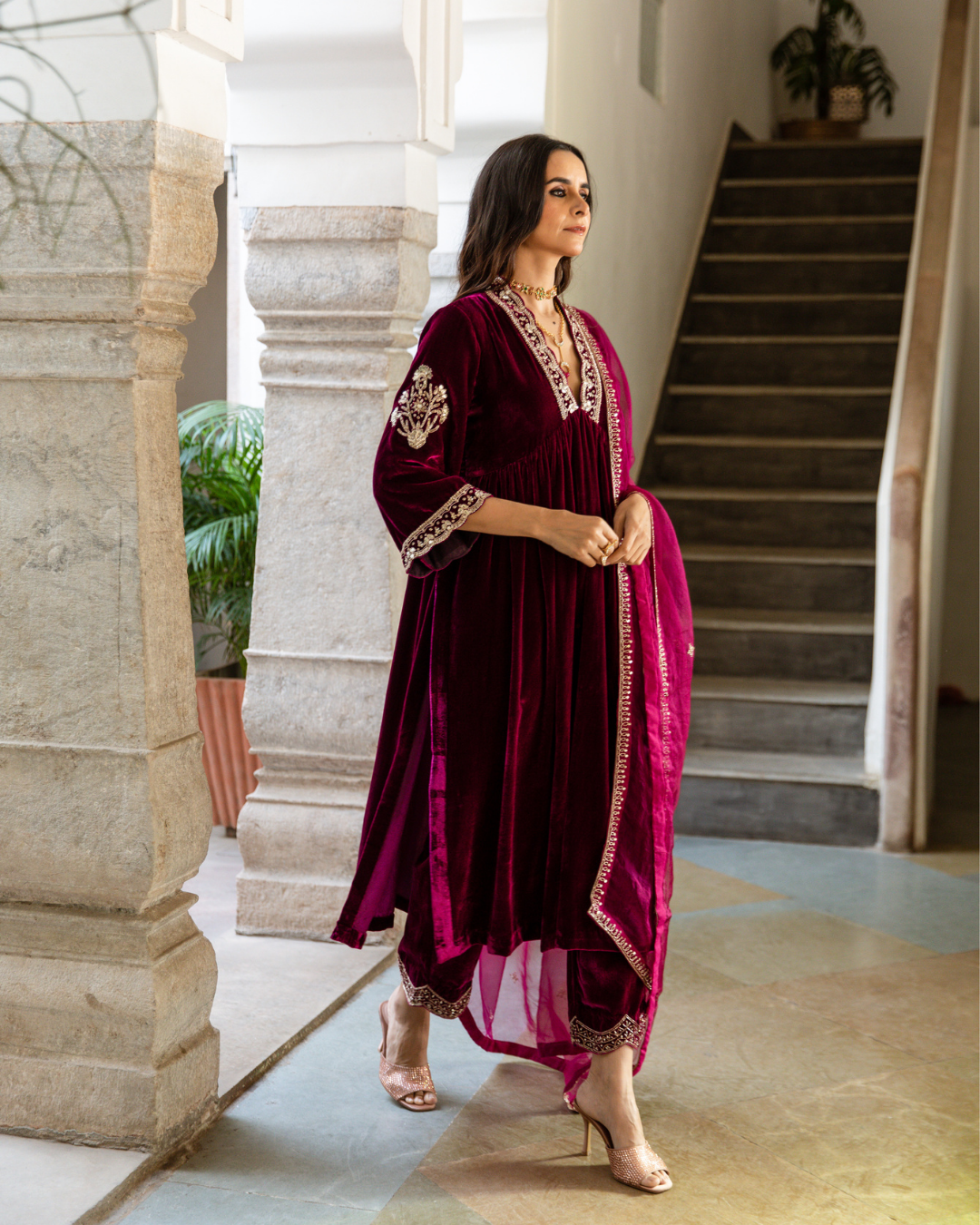 Roya Gulaab - Velvet Embroidered Suit Set