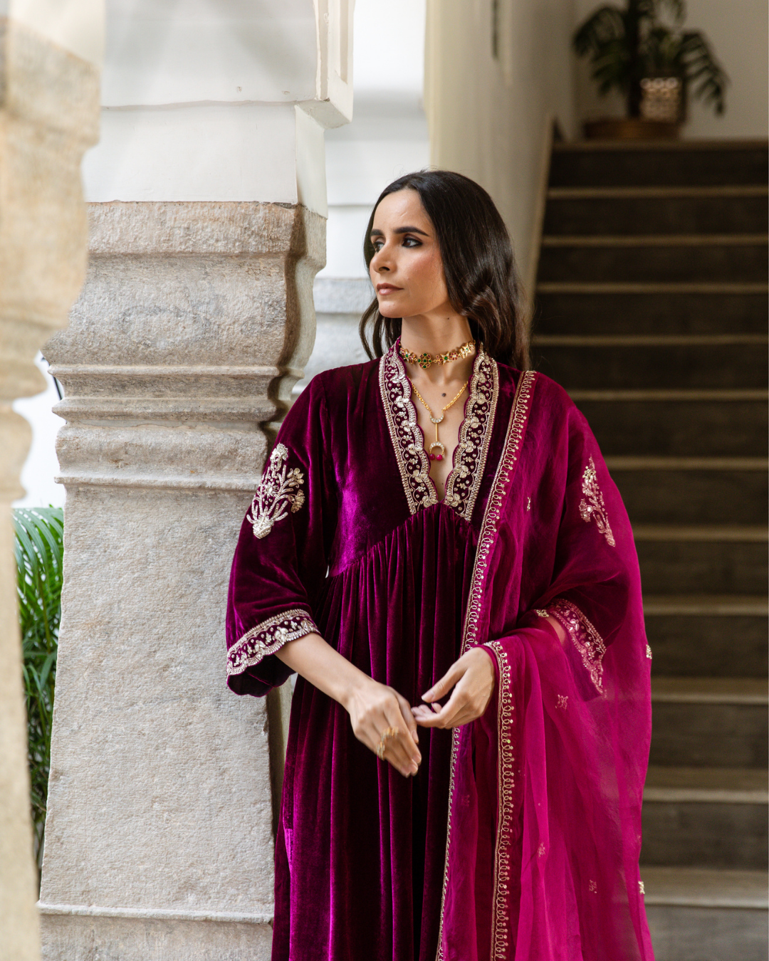 Roya Gulaab - Velvet Embroidered Suit Set