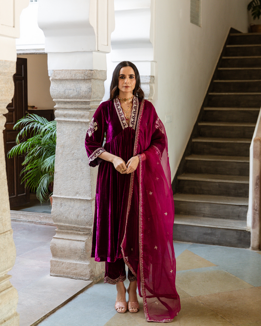 Roya Gulaab - Velvet Embroidered Suit Set