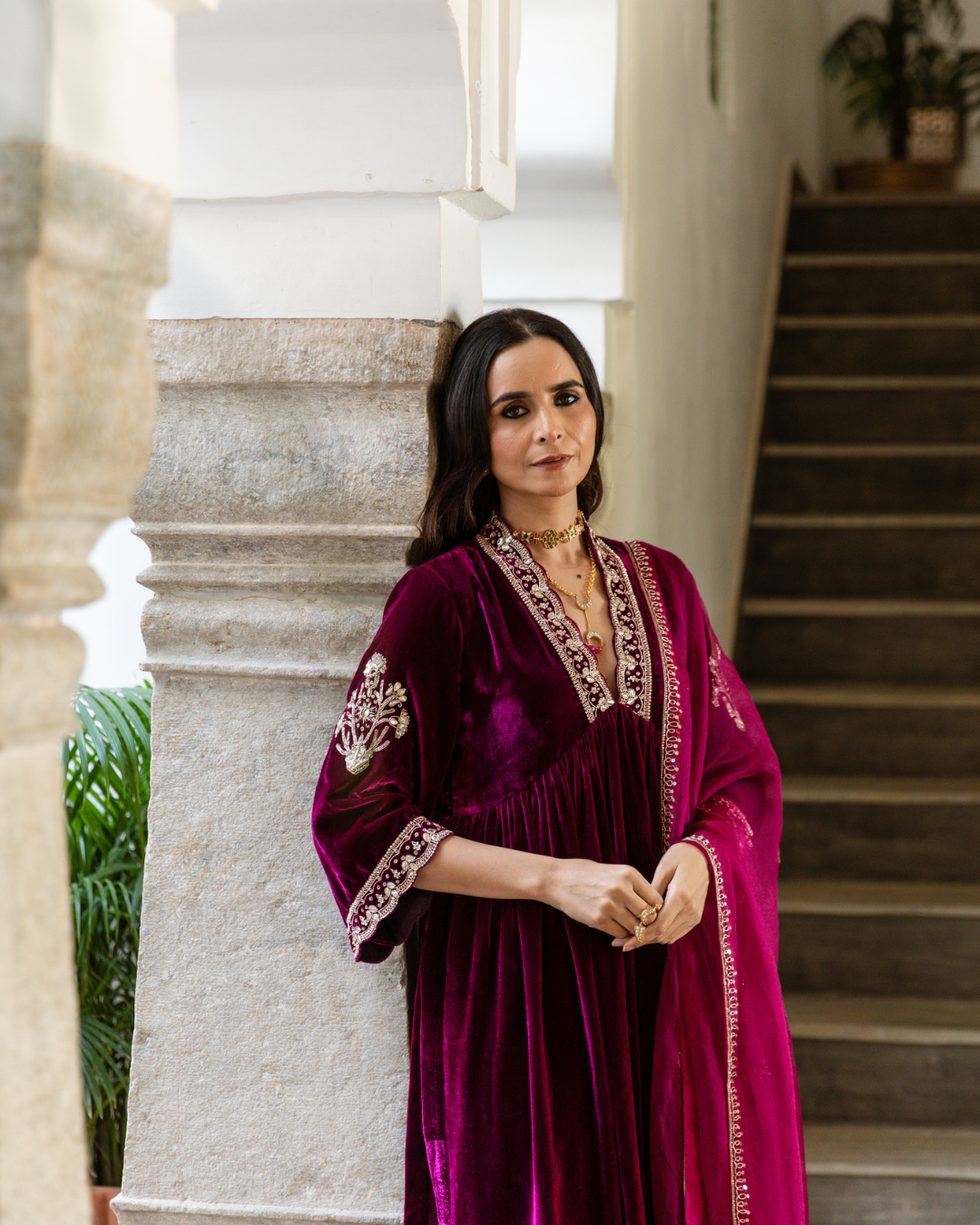 Roya Gulaab - Velvet Embroidered Suit Set