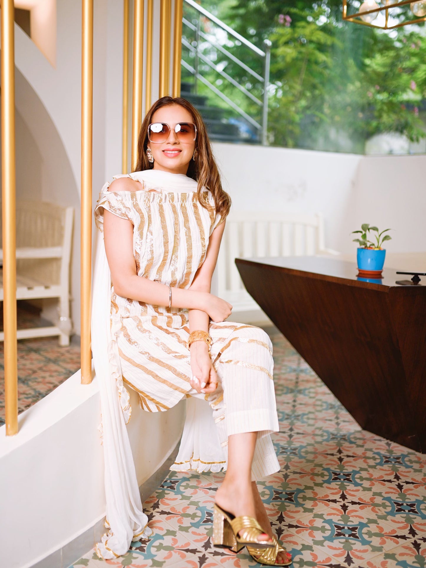 Priyanka Yadav in Vera Ivory Set