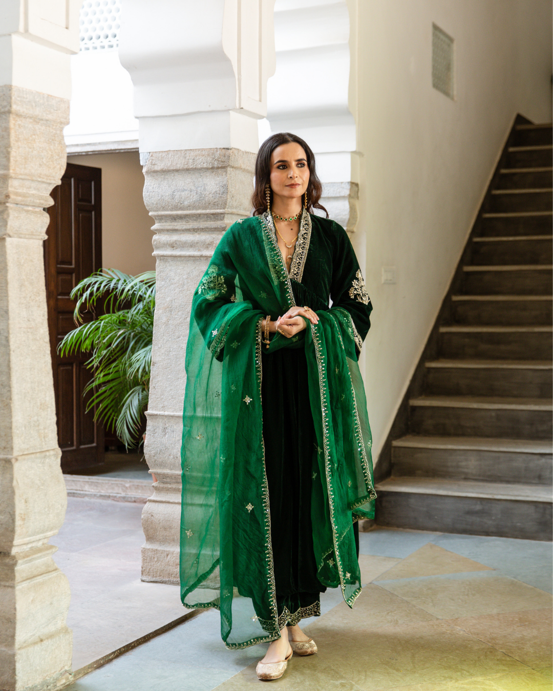 Khizaan Panna - Velvet Embroidered Suit Set
