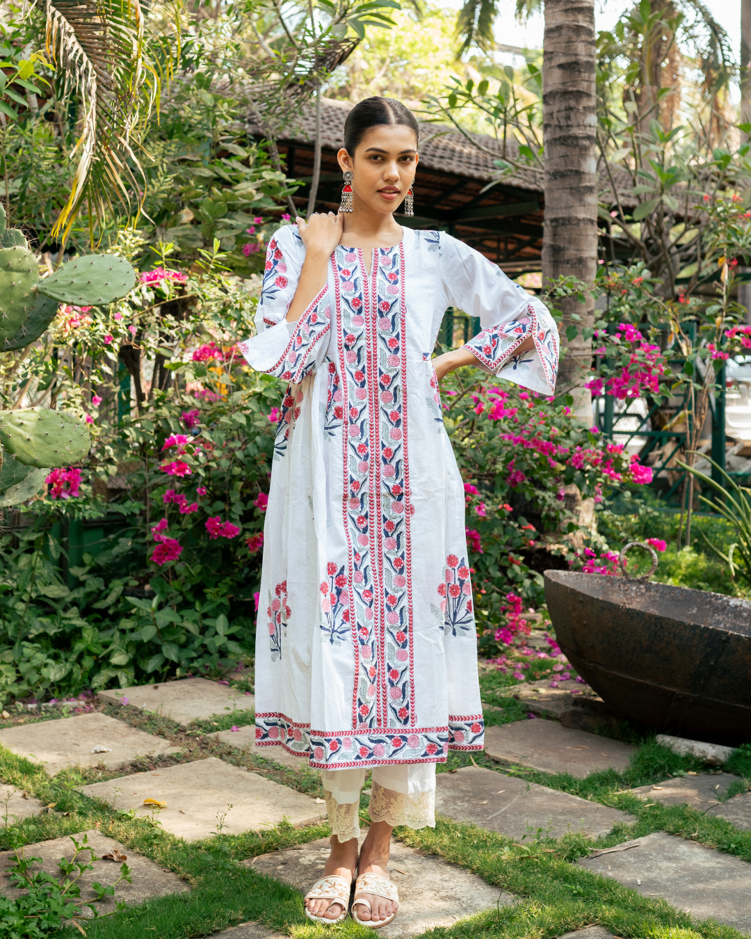 Pink and Ivory Hand Block Printed Bhopali Kurta Set