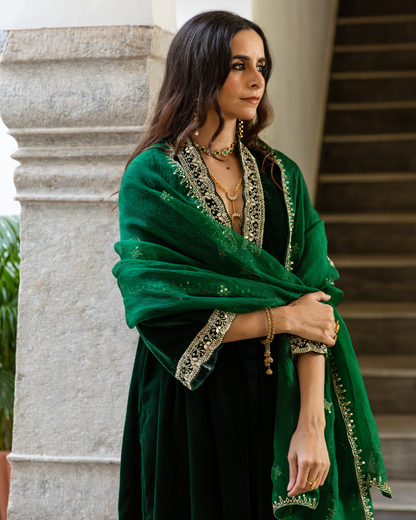 Khizaan Panna - Velvet Embroidered Suit Set