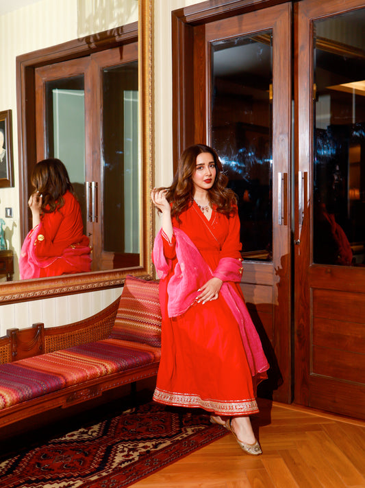 Sanjana Batra in Red Sorbet Angrakha Set