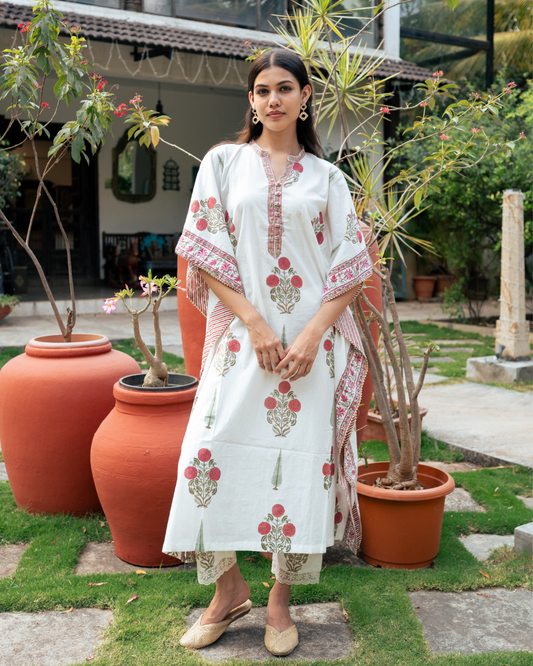 Mughal Red Boota Kaftan Set