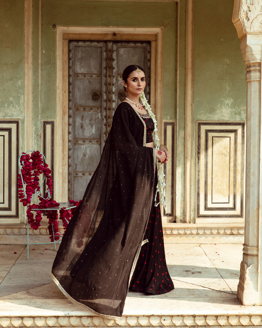 Black & Red Bandhej Print Lehenga Set