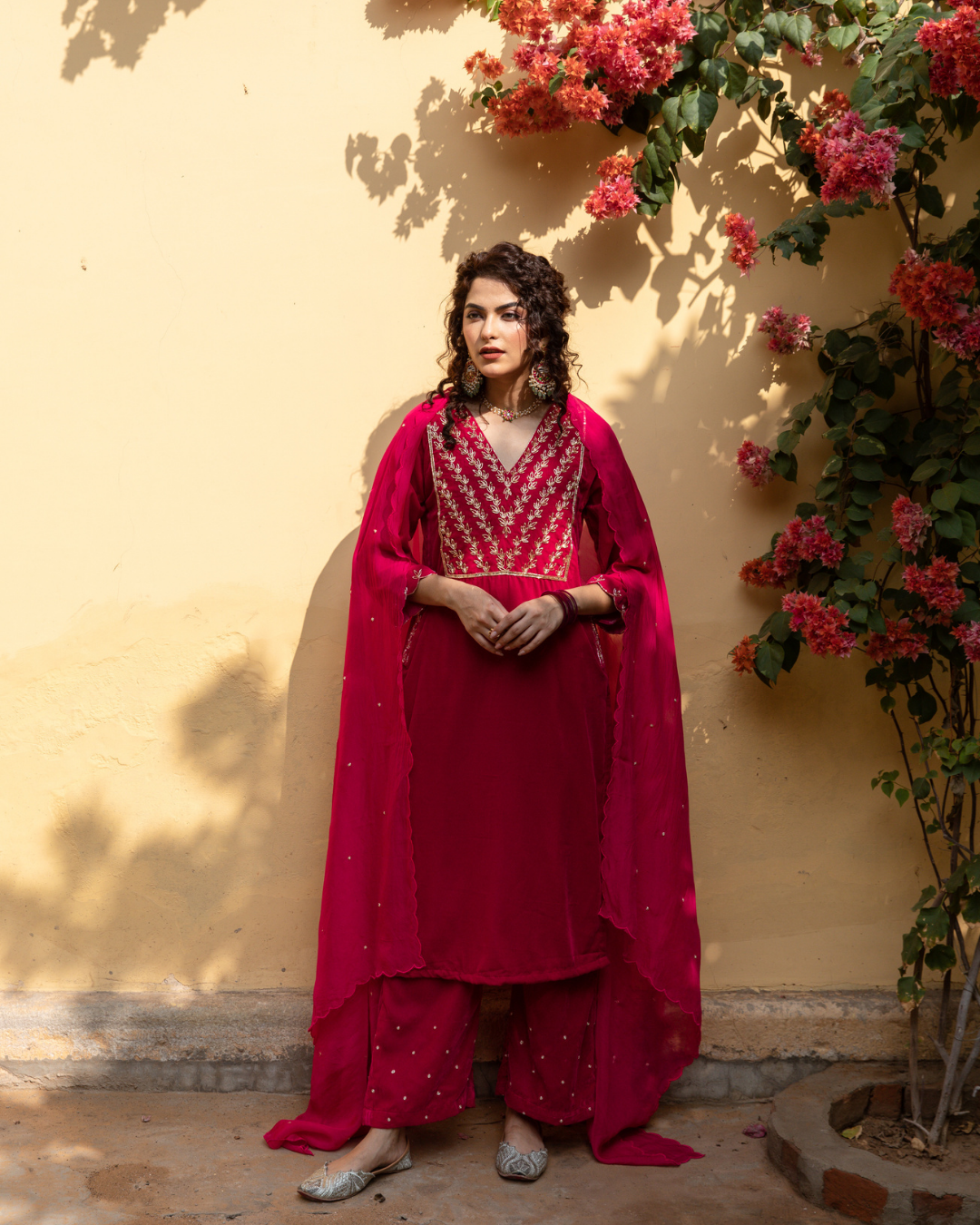 Roya Gulabi - Velvet Embroidered Suit Set
