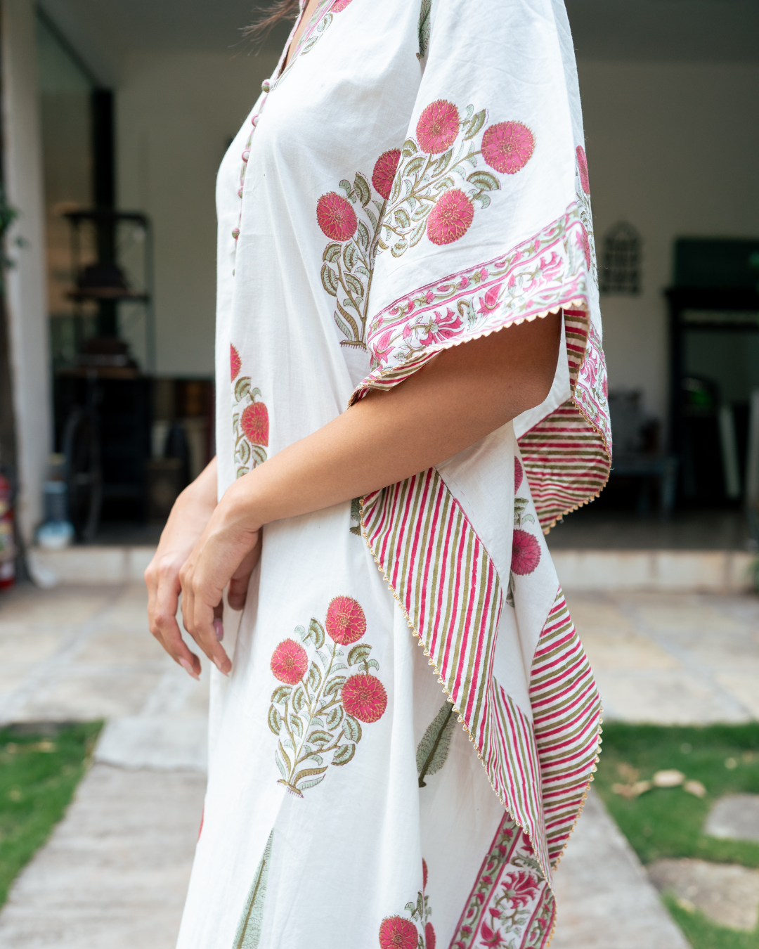 Mughal Red Boota Kaftan Set