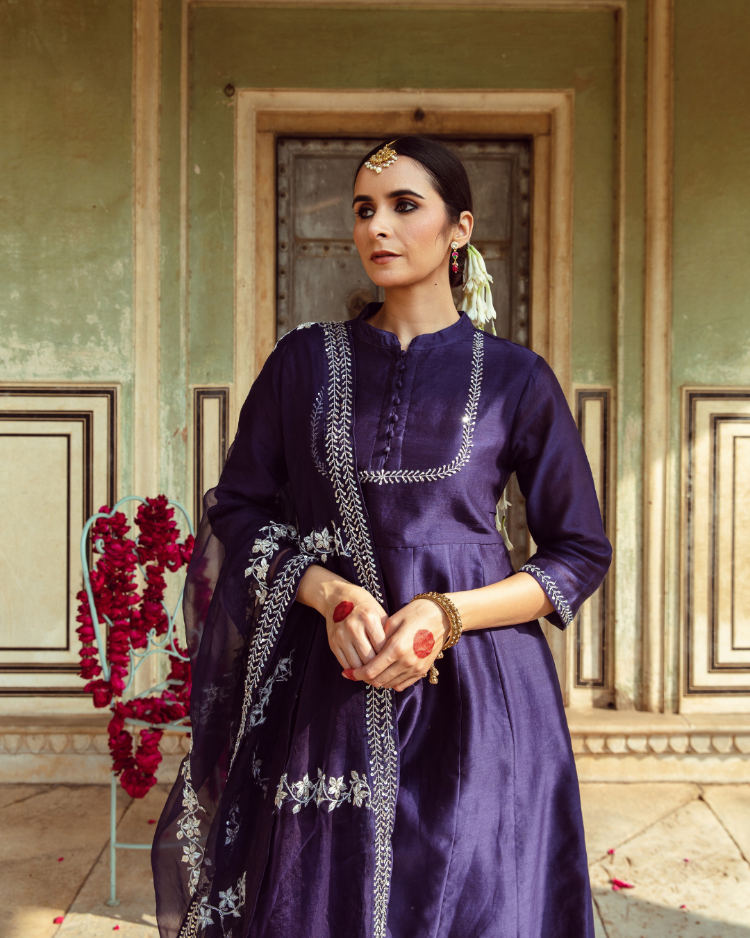 Deep Violet Antique Zardozi Kurta Set