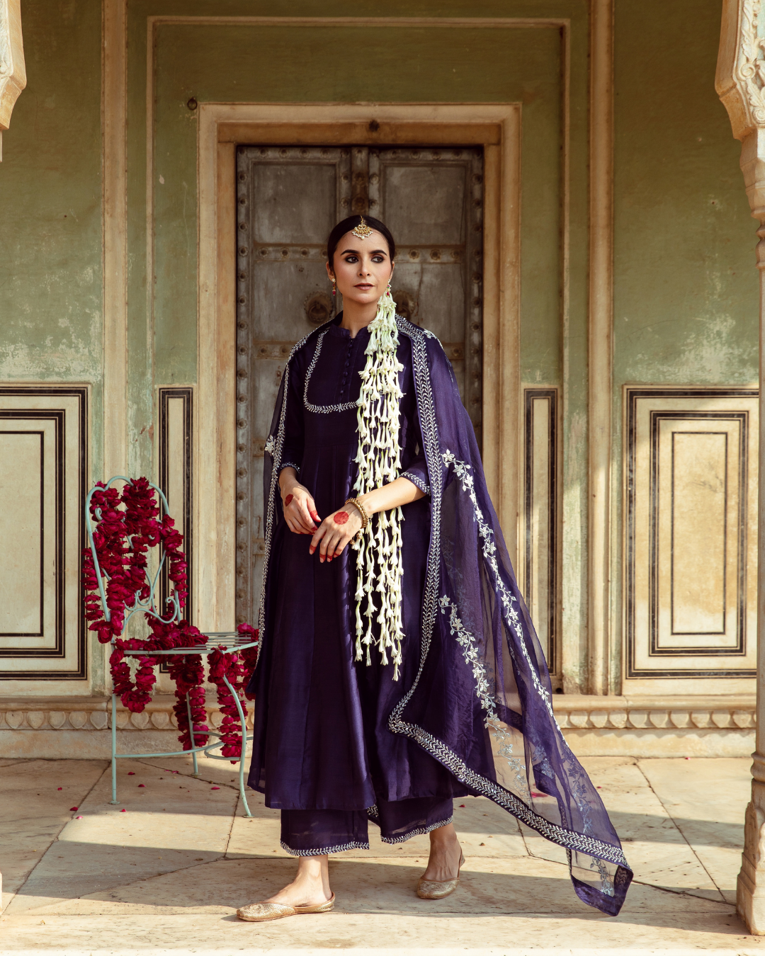 Deep Violet Antique Zardozi Kurta Set