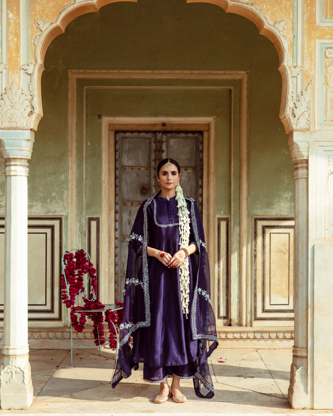 Deep Violet Antique Zardozi Kurta Set