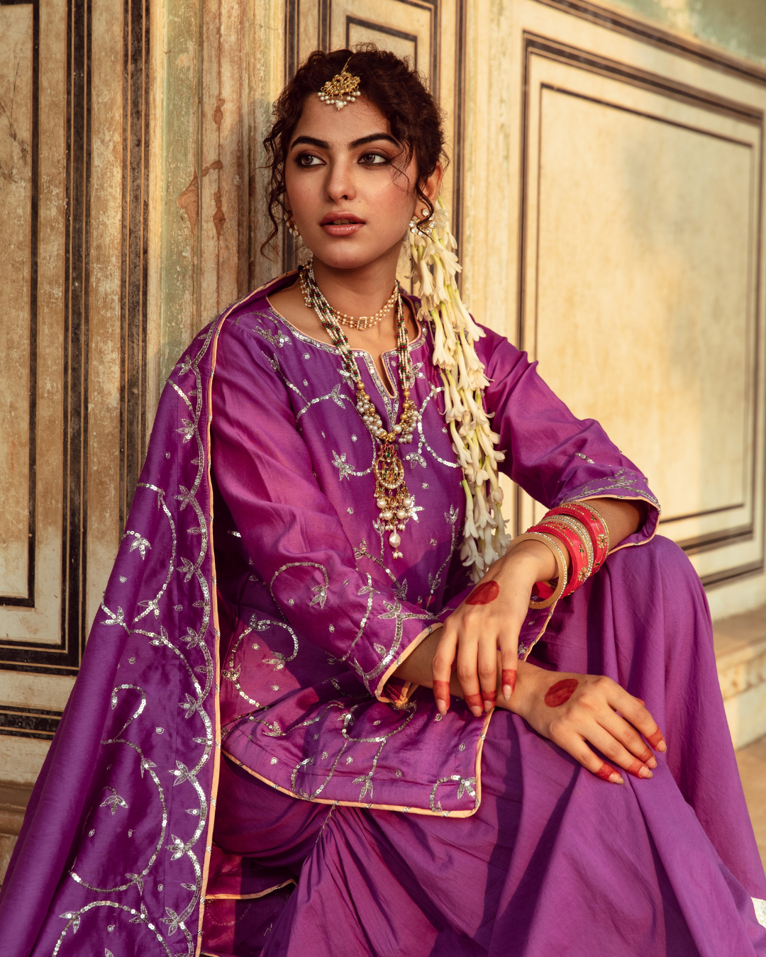 Purple Chanderi Silk Embroidered Sharara Set