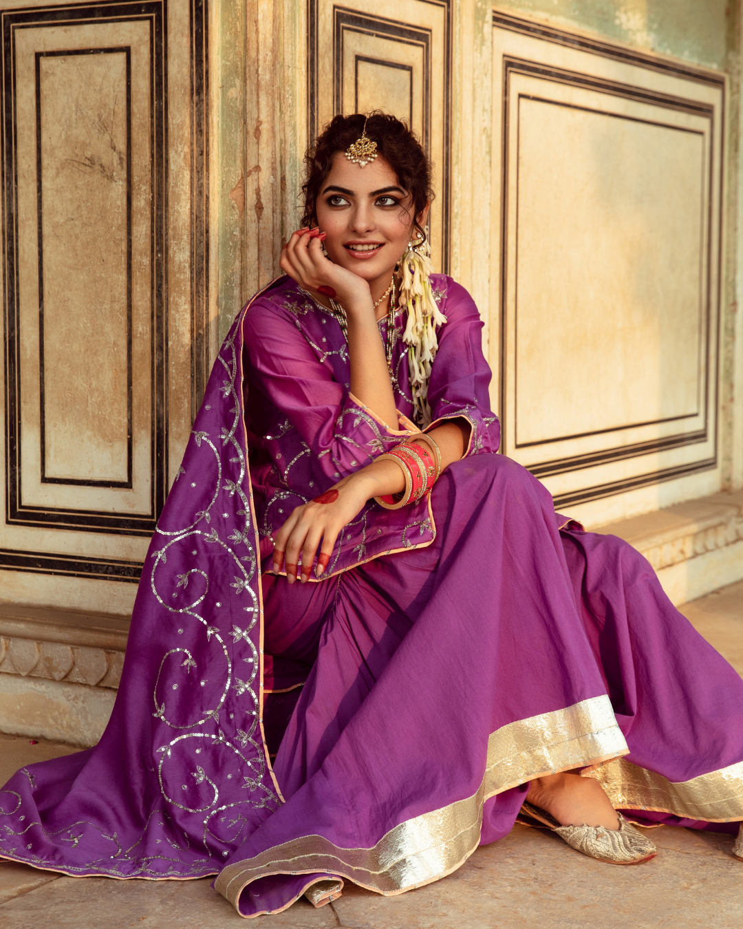 Purple Chanderi Silk Embroidered Sharara Set
