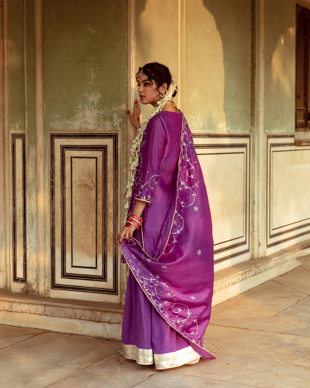 Purple Chanderi Silk Embroidered Sharara Set