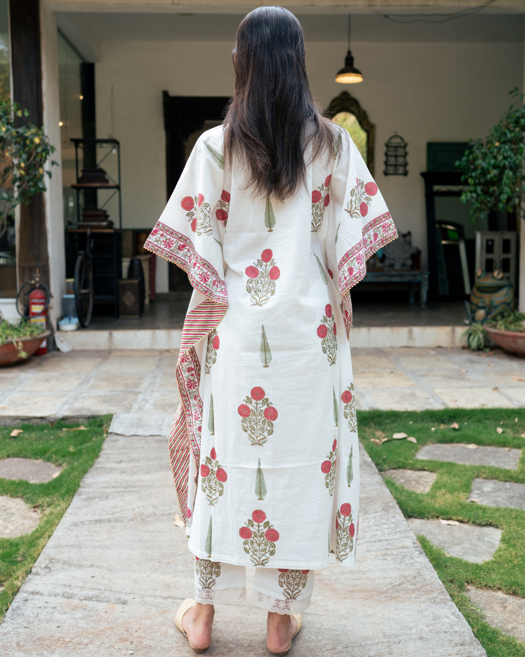 Mughal Red Boota Kaftan Set