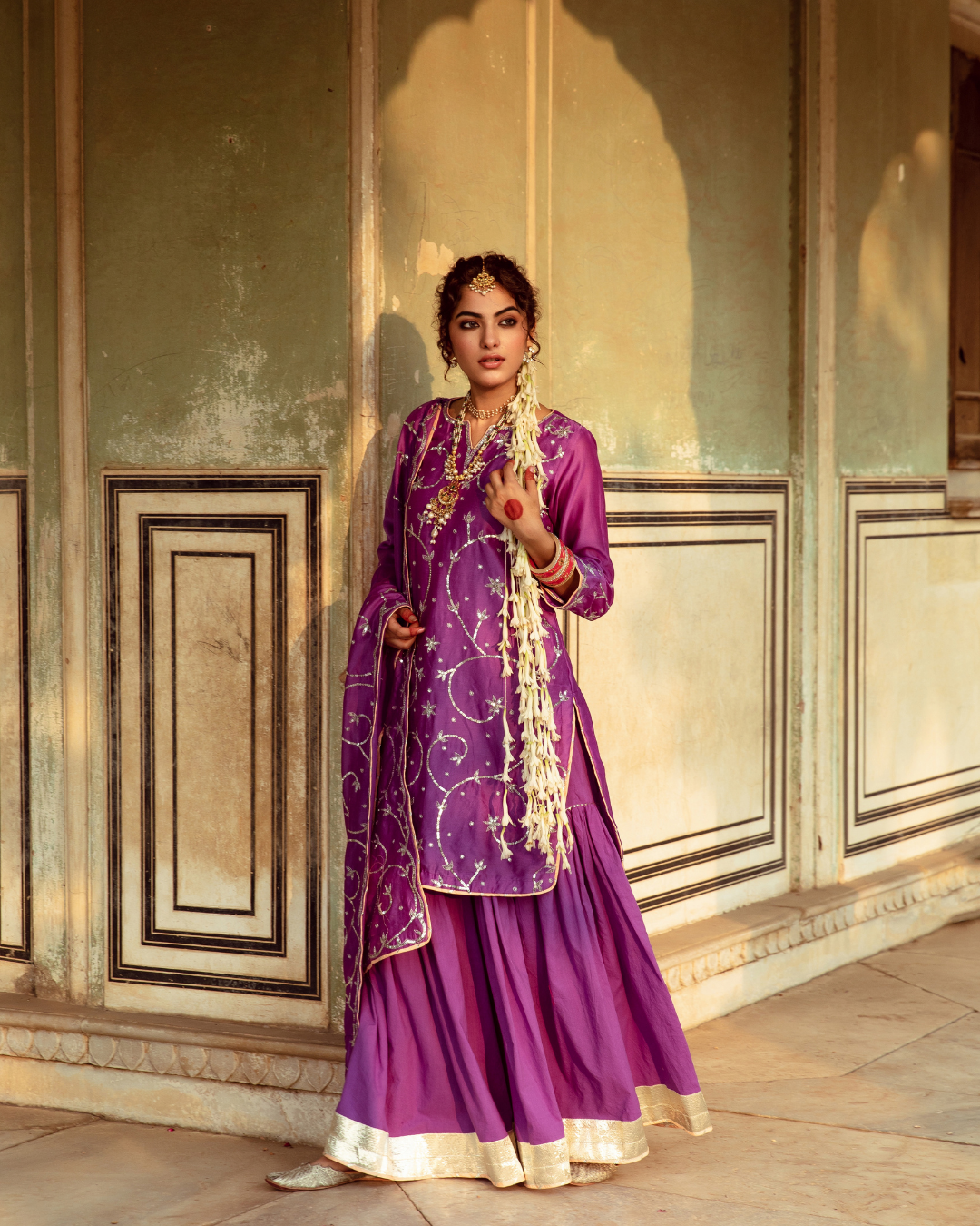Purple Chanderi Silk Embroidered Sharara Set