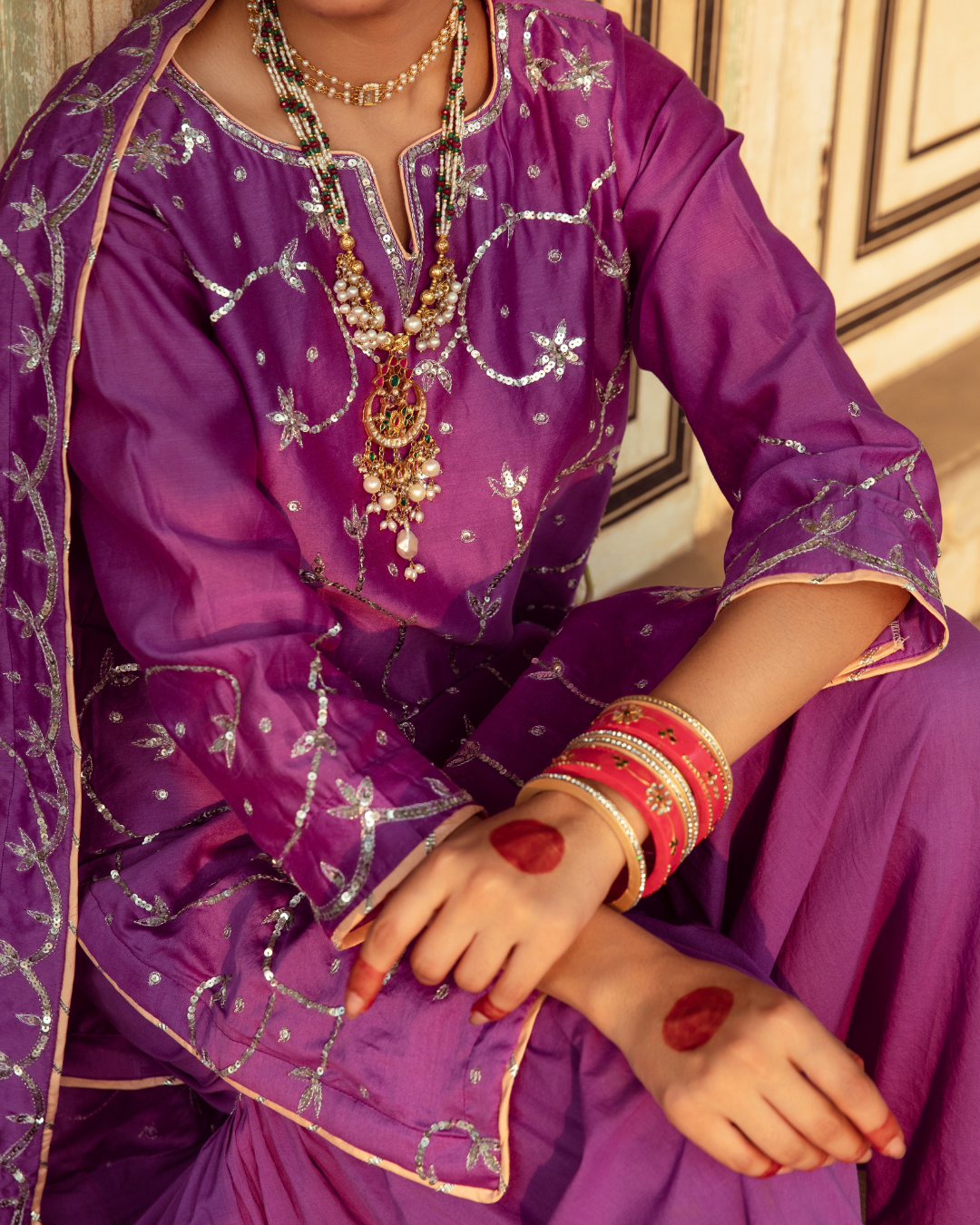 Purple Chanderi Silk Embroidered Sharara Set
