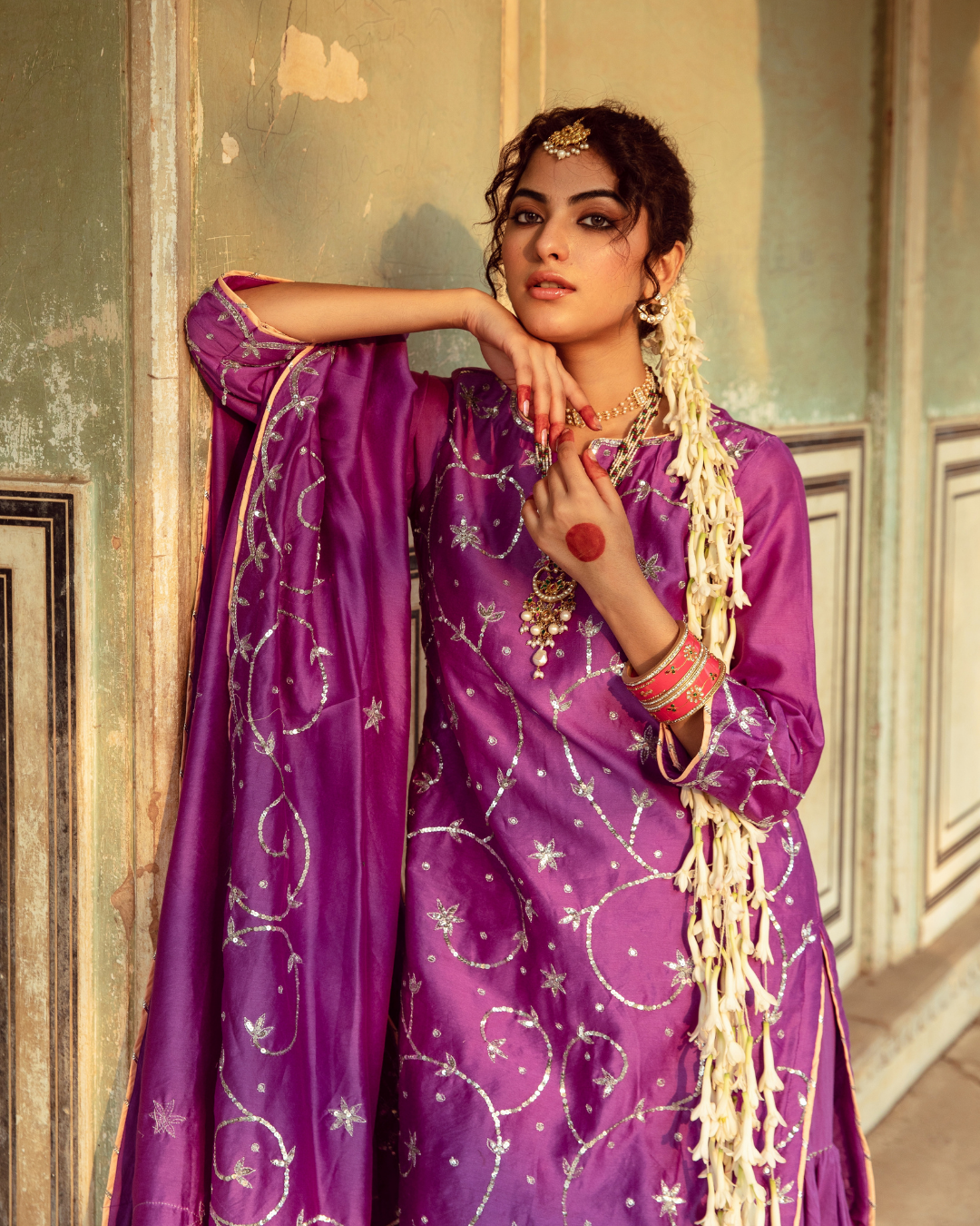 Purple Chanderi Silk Embroidered Sharara Set