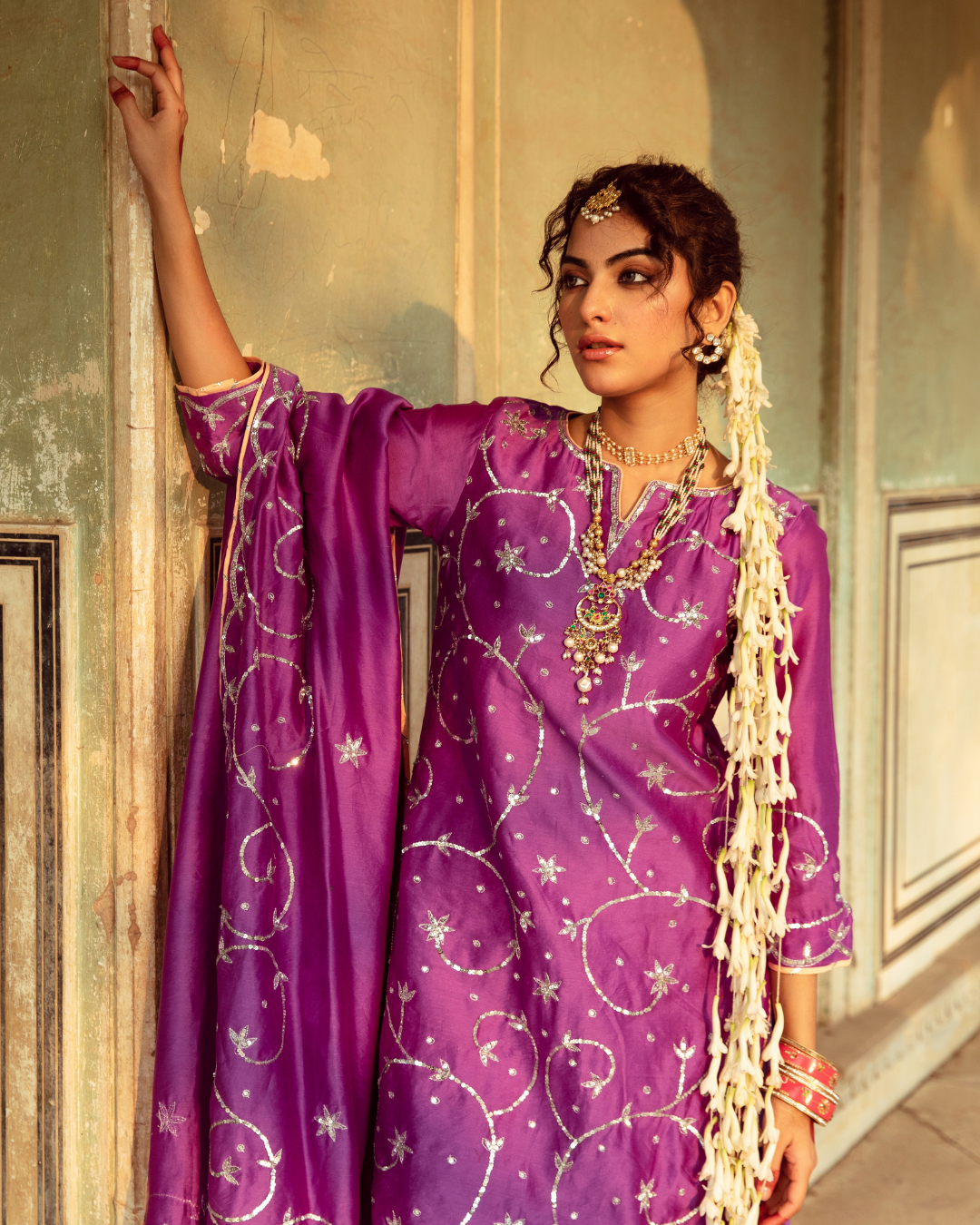 Purple Chanderi Silk Embroidered Sharara Set