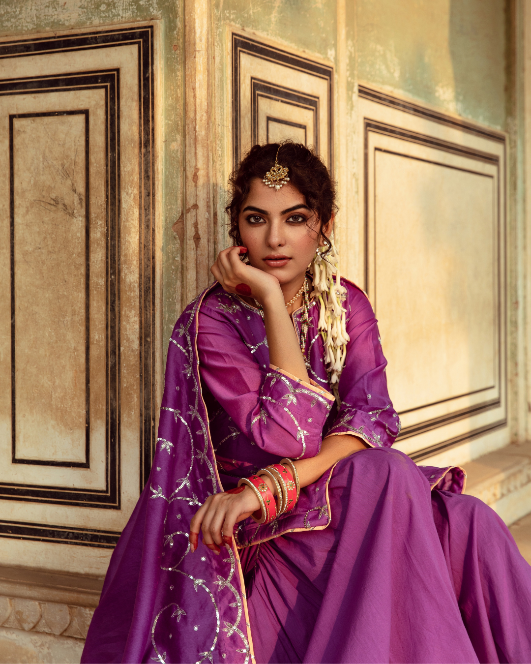 Purple Chanderi Silk Embroidered Sharara Set