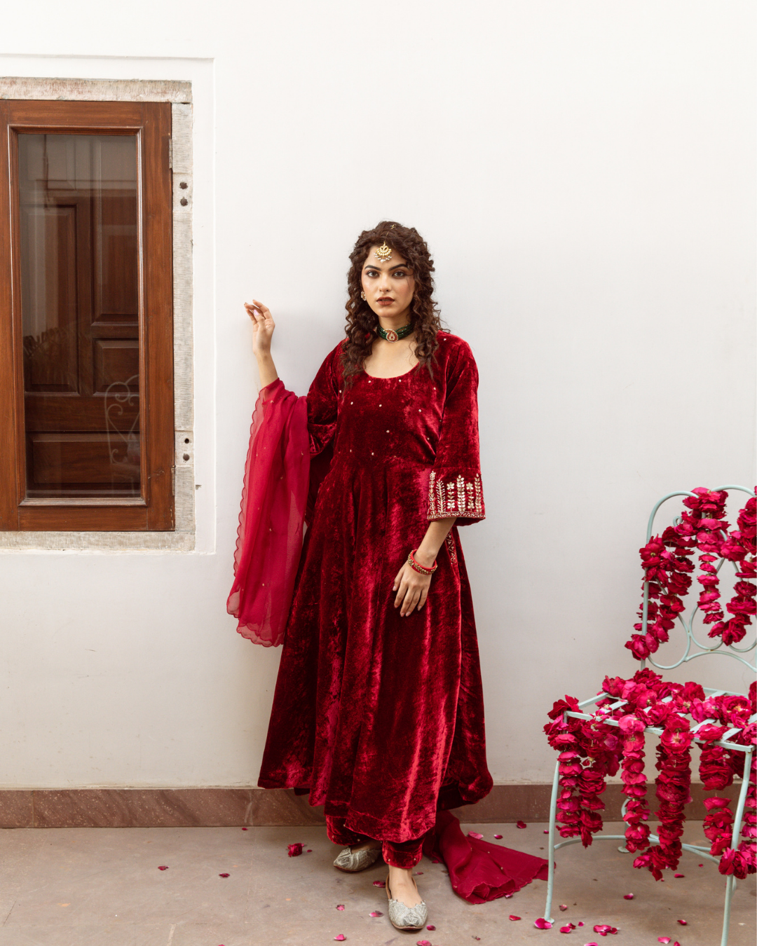 Zeya Gulabi - Velvet Embroidered Suit Set