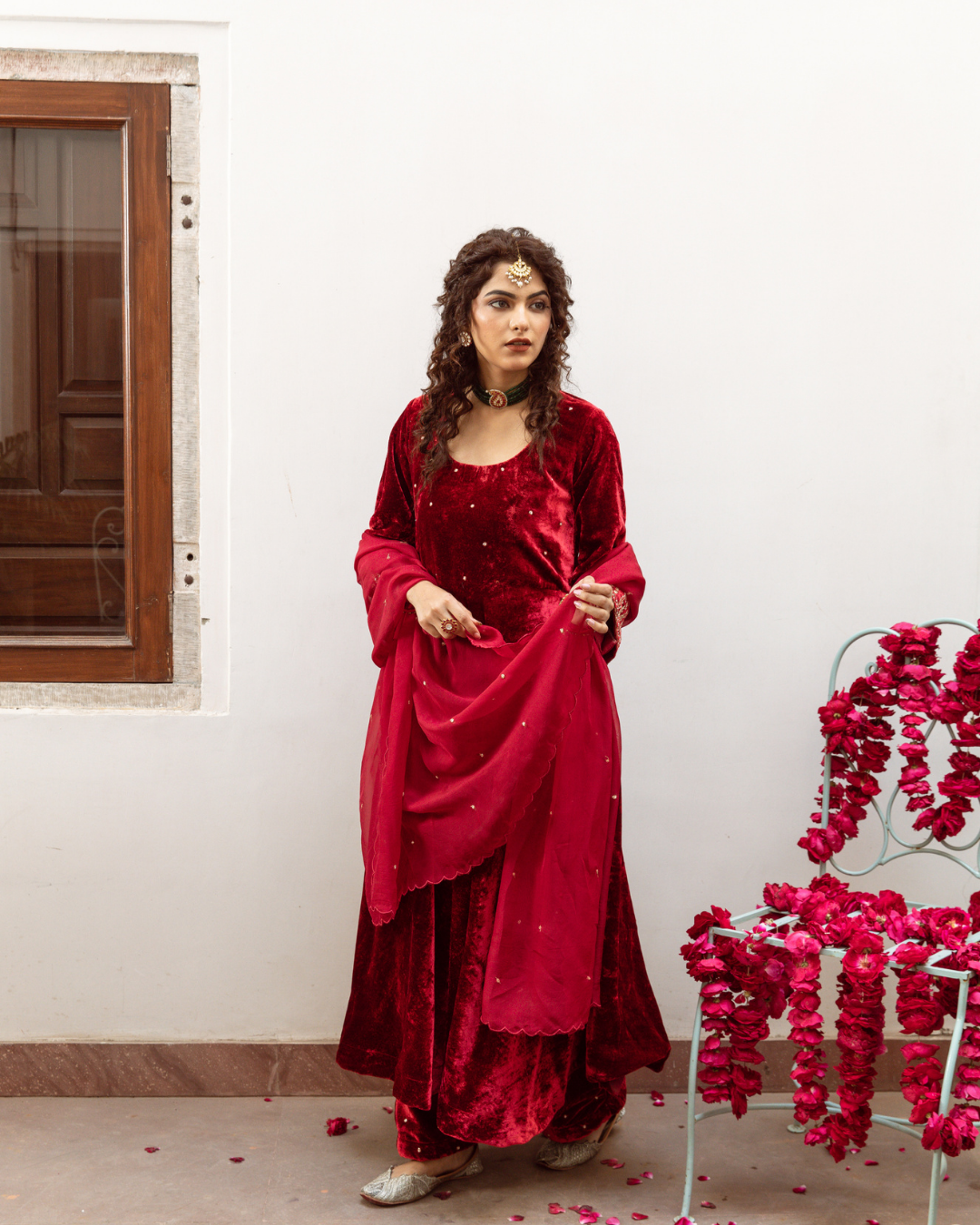 Zeya Gulabi - Velvet Embroidered Suit Set