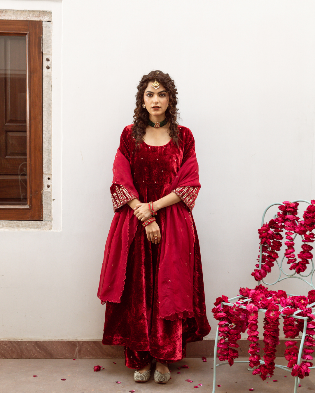 Zeya Gulabi - Velvet Embroidered Suit Set