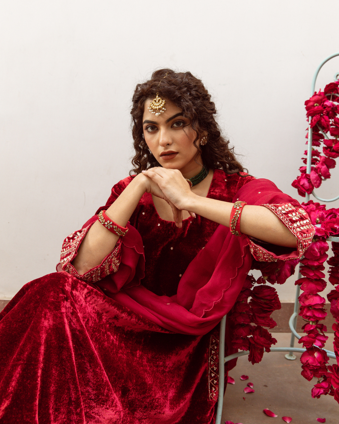 Zeya Gulabi - Velvet Embroidered Suit Set