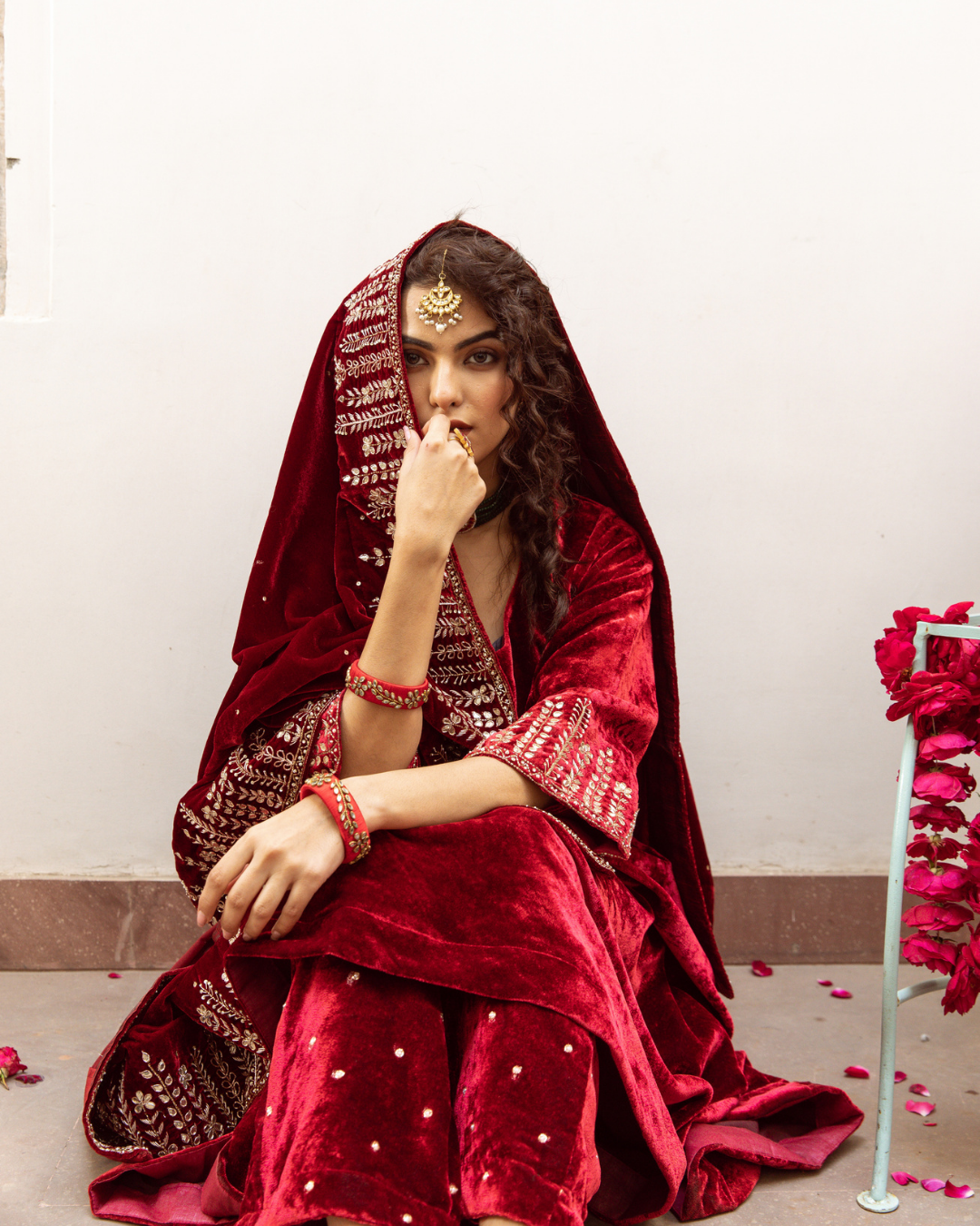 Zeya Gulabi - Velvet Embroidered Suit Set