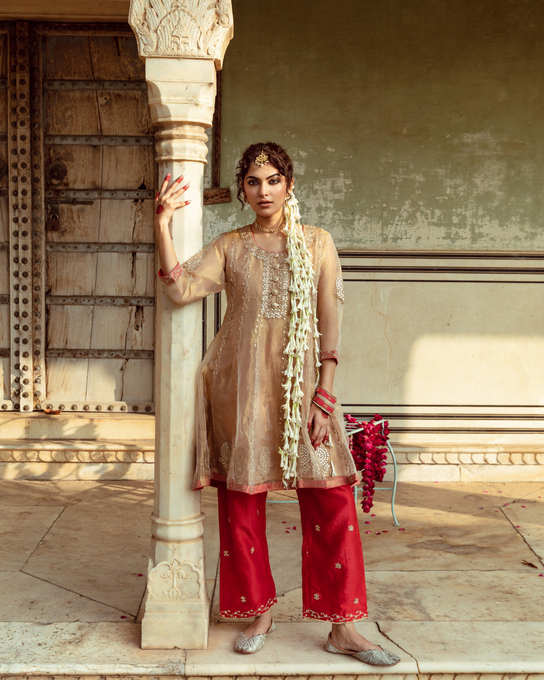 Golden Tissue Silk Kurta Set