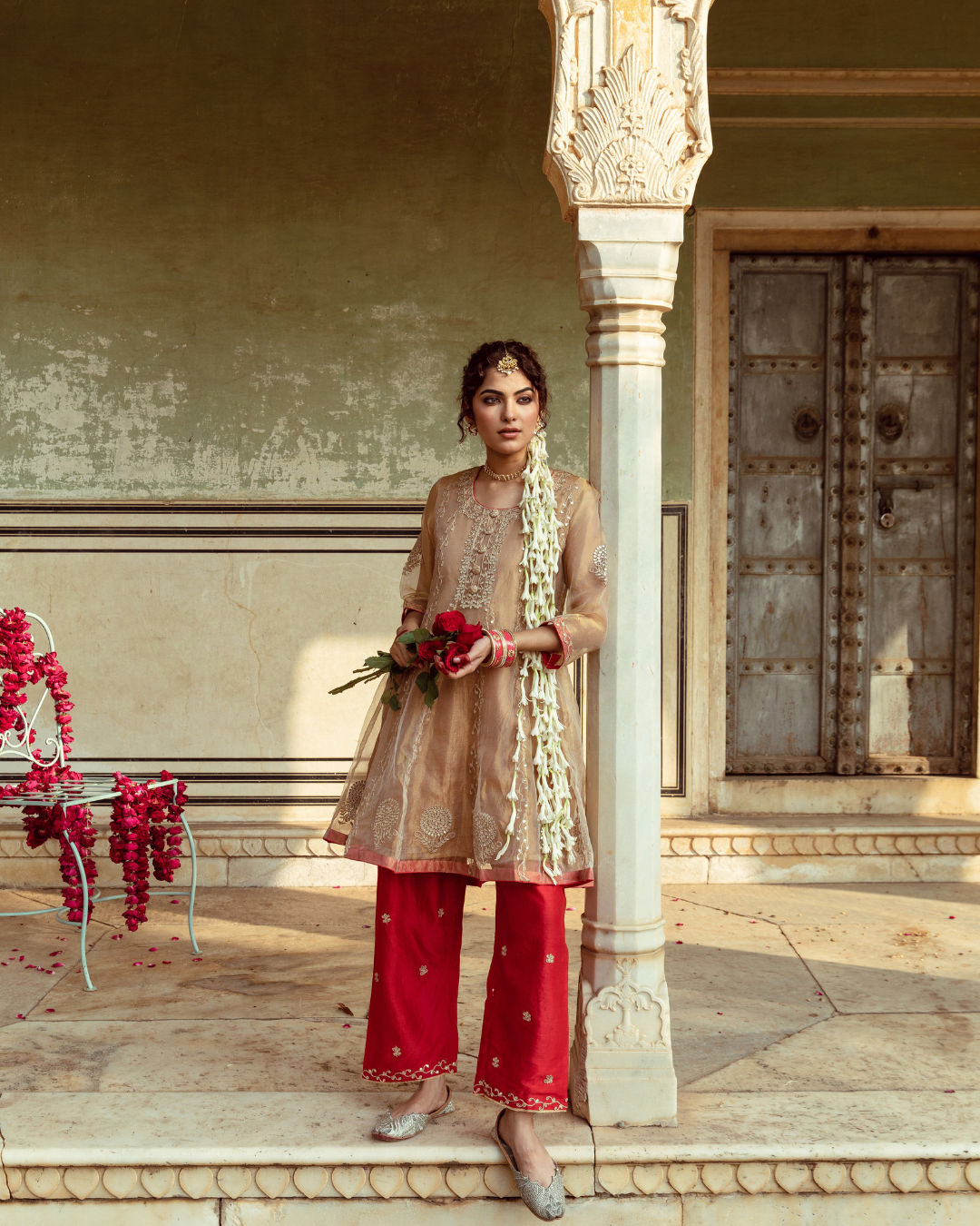 Golden Tissue Silk Kurta Set