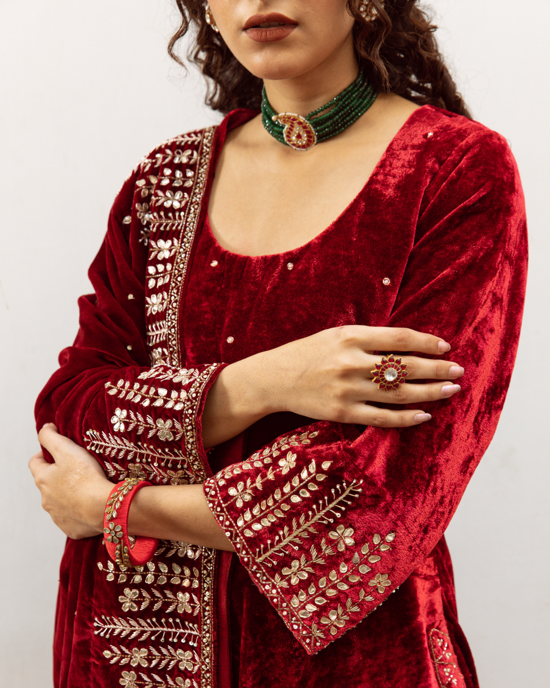Zeya Gulabi - Velvet Embroidered Suit Set
