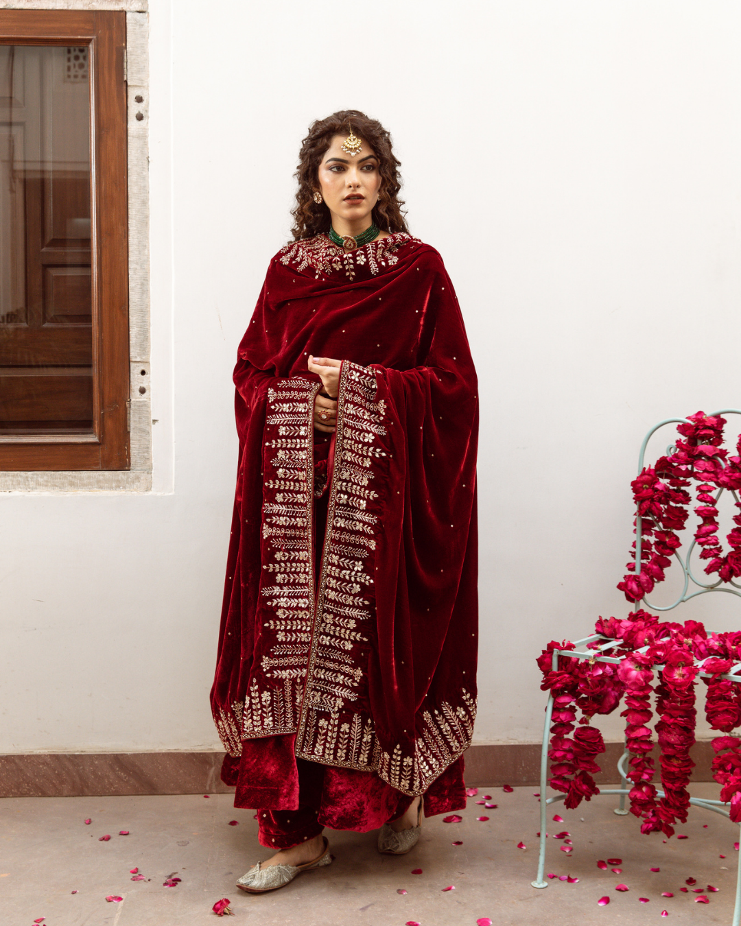 Zeya Gulabi - Velvet Embroidered Suit Set