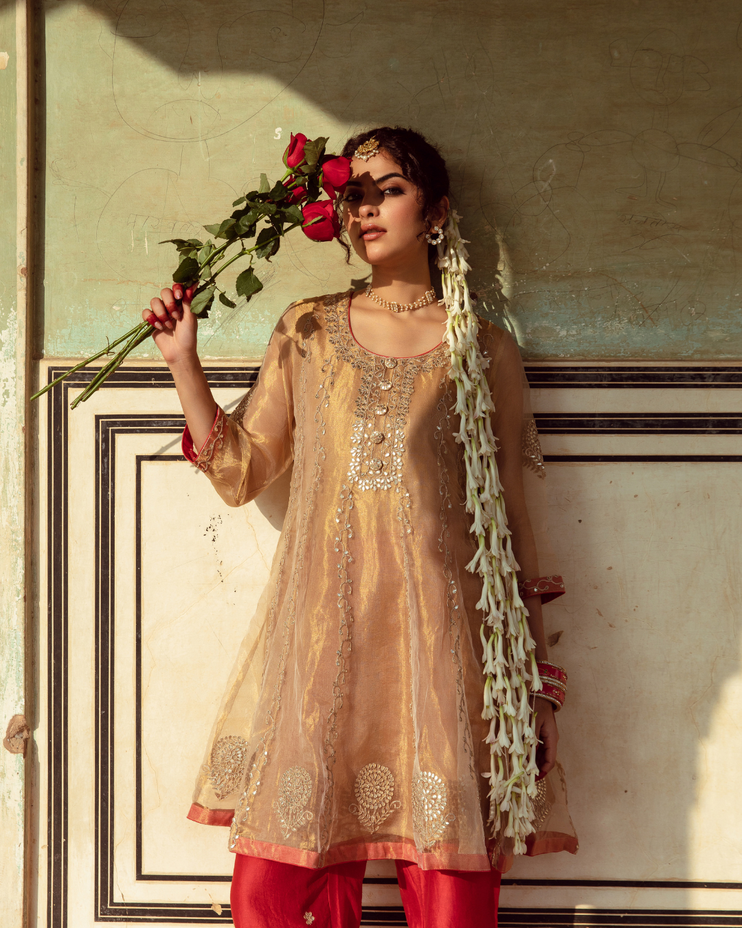 Golden Tissue Silk Kurta Set