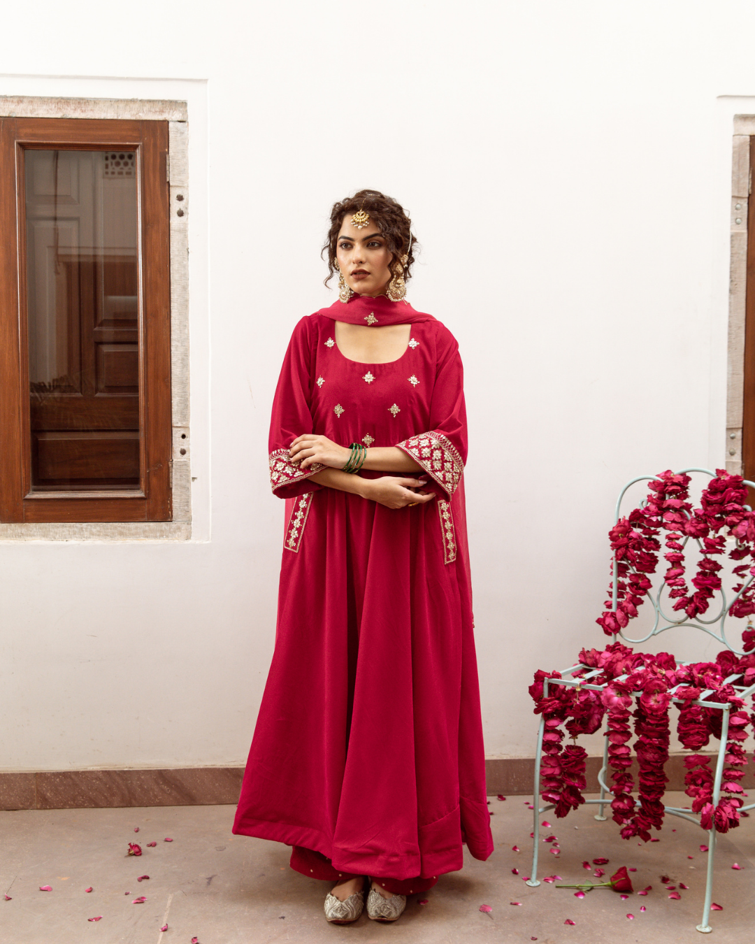 Zeya Gulabi - Velvet Embroidered Suit Set