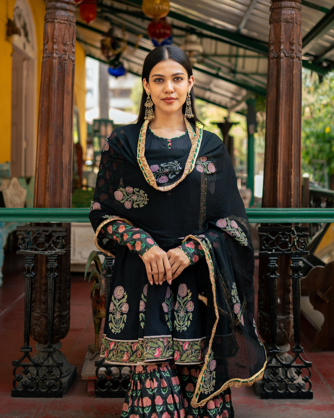 Black Block Printed Sharara Set