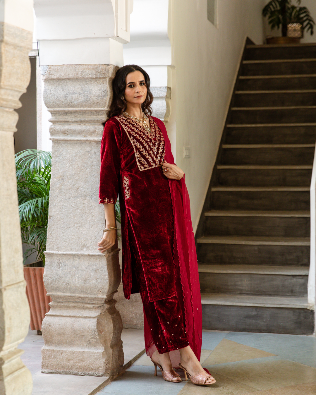 Roya Gulaab - Velvet Embroidered Suit Set