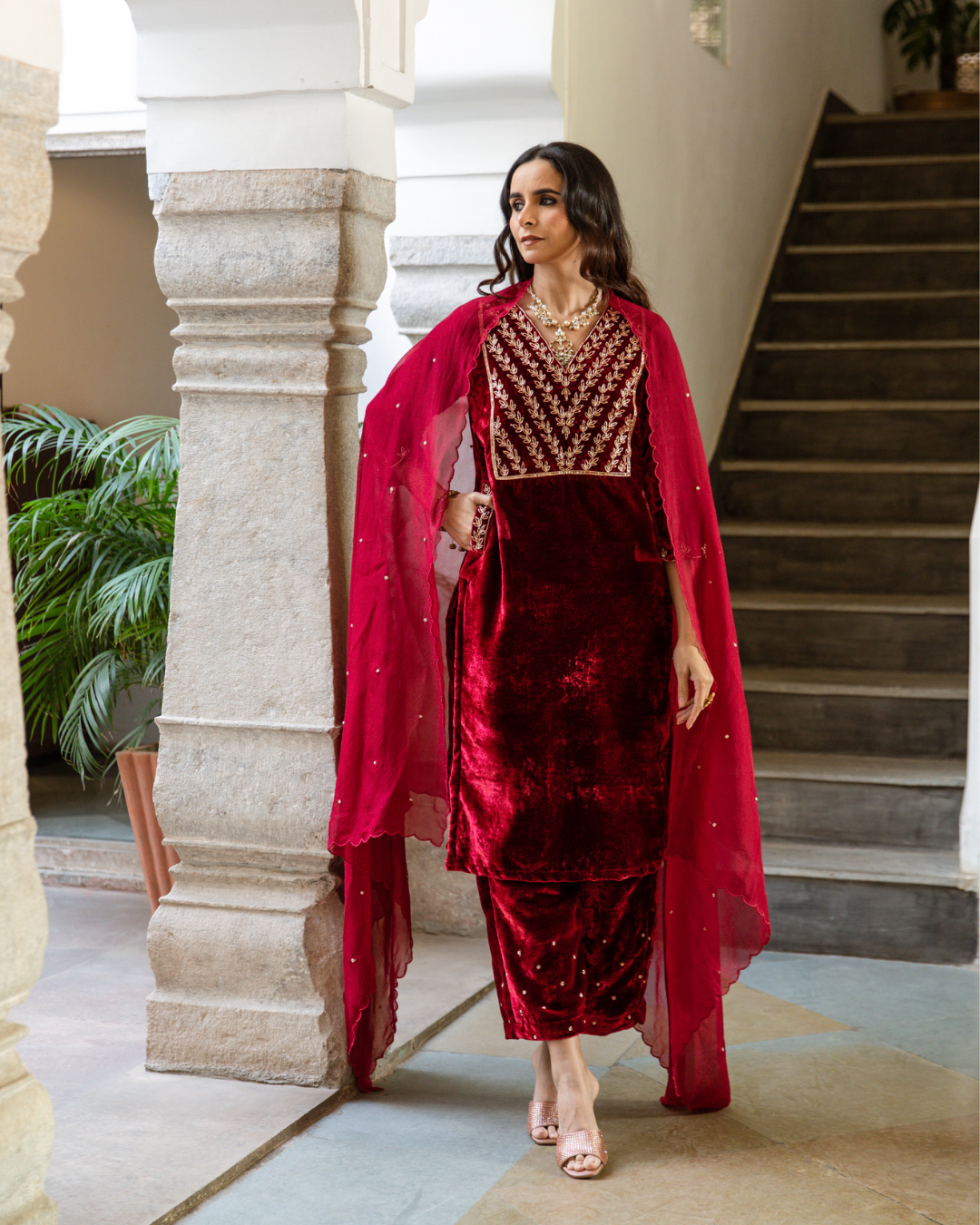 Roya Gulaab - Velvet Embroidered Suit Set