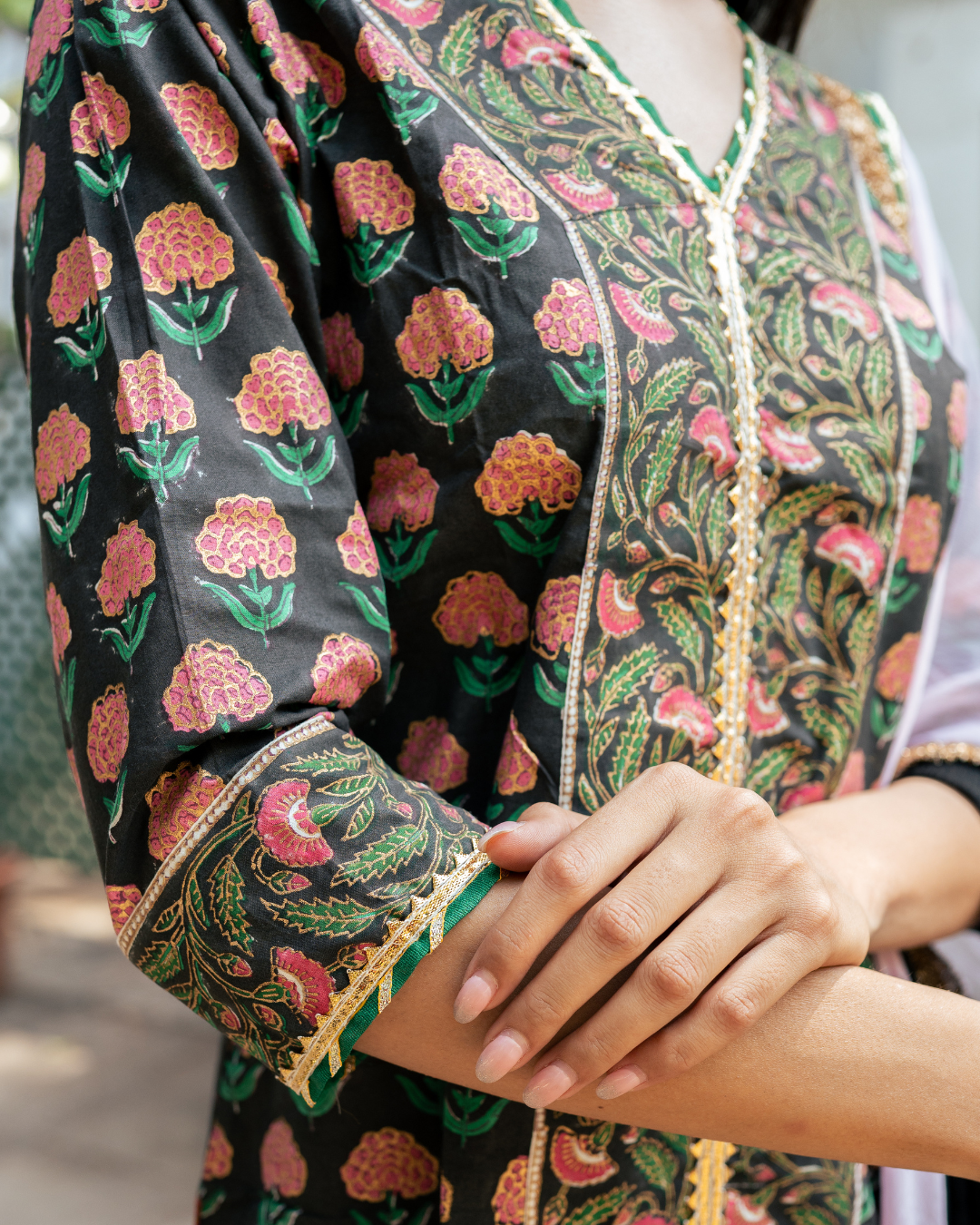 Black Block Printed Kurta Set