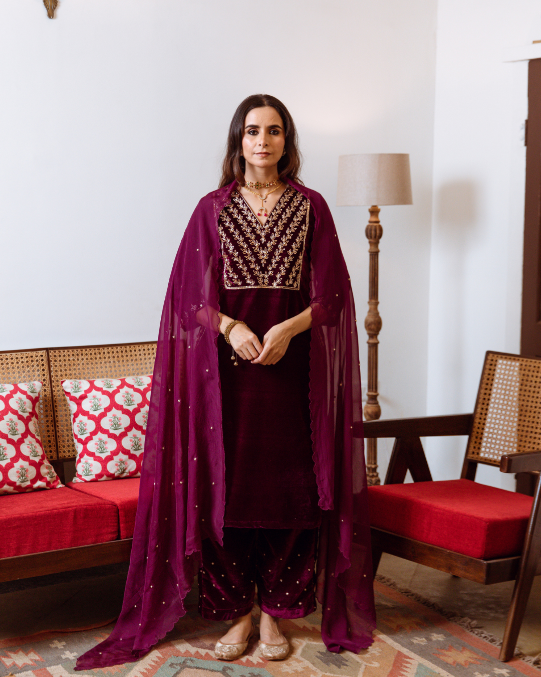 Khizaan Panna - Velvet Embroidered Suit Set