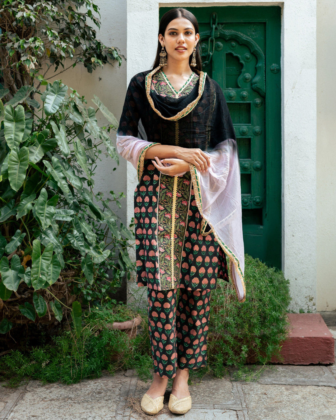 Black Block Printed Kurta Set
