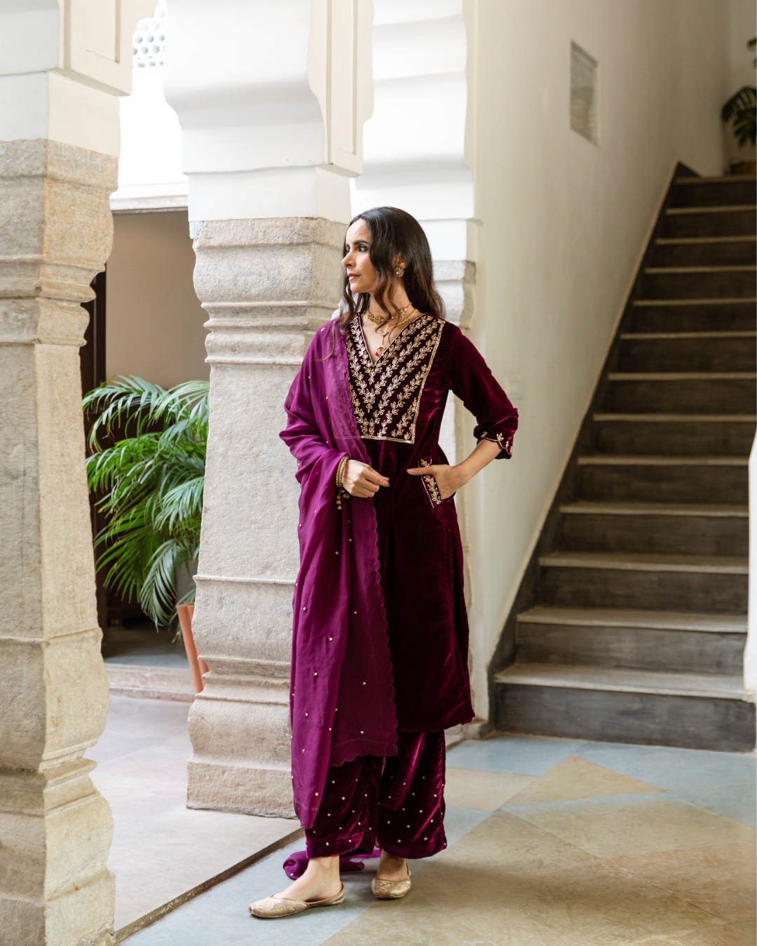 Khizaan Panna - Velvet Embroidered Suit Set
