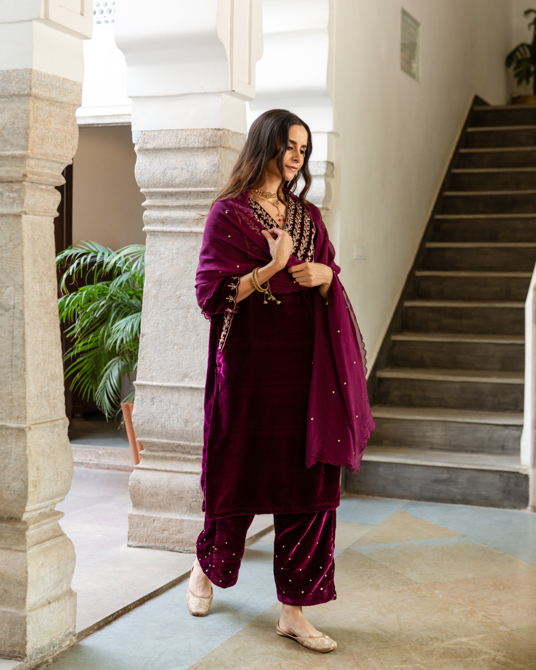 Khizaan Panna - Velvet Embroidered Suit Set
