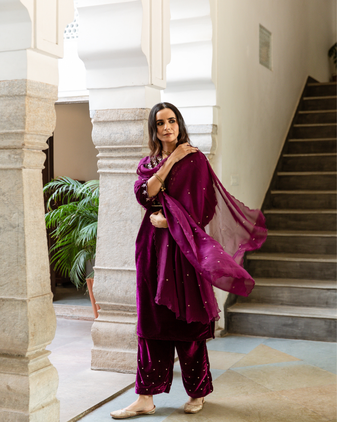 Khizaan Panna - Velvet Embroidered Suit Set